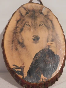 Native American Wall Plaque on Wood Eagle and Wolf - Picture 1 of 1