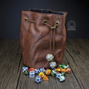 Sage's Enchanted Dice Bag - PU Leather Spotted Dice Bag with D20 Cord Ends - Picture 1 of 7
