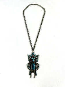 Collar de Bailarina Kachina Tono Plateado De Colección Turquesa Cadena Colgante Nativo Americano - Imagen 1 de 4