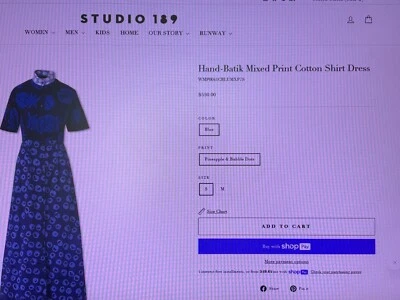 Vestido Camisa Algodón Estampado Mixto Never Wear Nuevo $426 Studio 189 Hand-Batik Foto 1 de 4