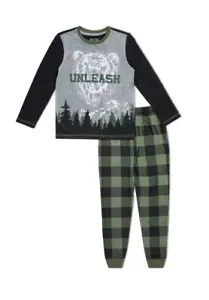 NWT 2-Piece Boys 18 XXL Long Sleeve Shirt Pajama Pant Set BEAR woods Pajamas - Picture 1 of 2