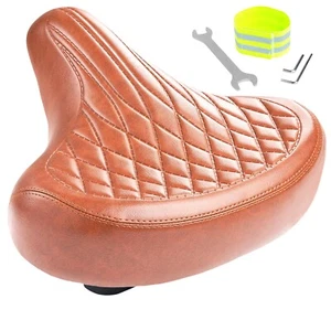 Wide Bike Seat for Men & Women Comfort - Oversized Brown Bicycle Seat Cushion - Picture 1 of 7