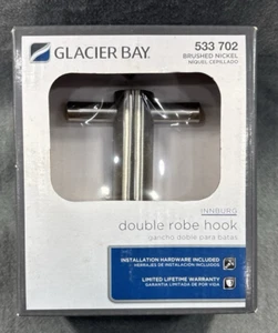 NEW  Glacier Bay 533702 INNBURG Bath Double Robe Hook Brushed Nickel - Picture 1 of 2