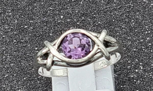 massiv Sterling Silber 925 Ring mit 7 mm Amethyst vergoldet oder Silber poliert - Bild 1 von 8