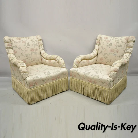 Vintage French Art Deco Style Rolled Arm Pink Gold Club Lounge Chairs - a Pair Cover