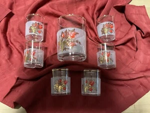 ITALY Gläserset 7er Bowle Cocktail Limonade Blattgold Rand - Verzierung Rose - Bild 1 von 5