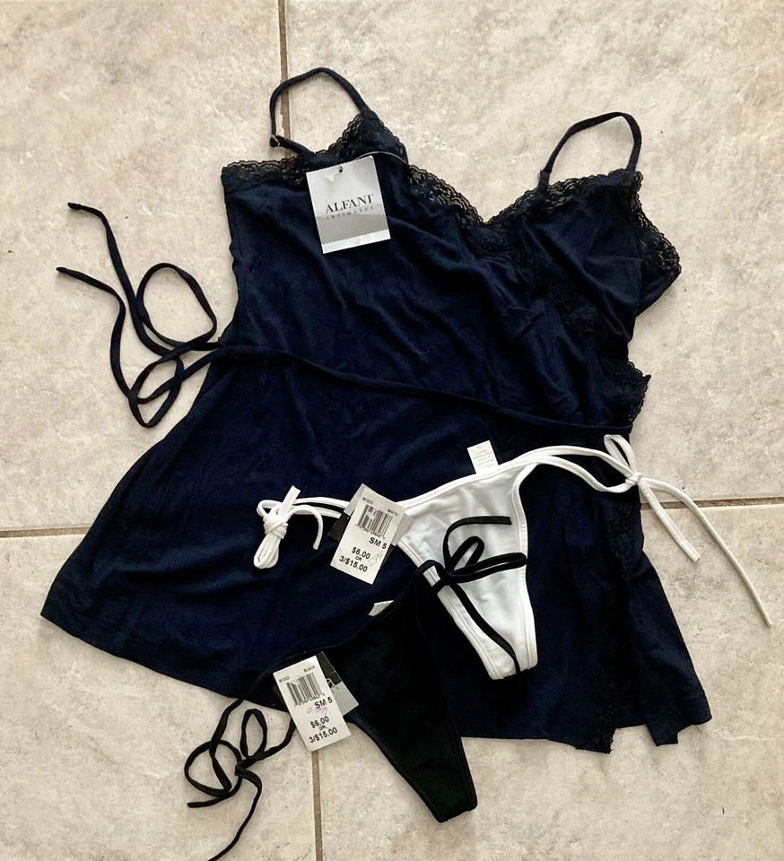 S Alfani Cami Sleep Top black  2 Biatta G-String Tie Side Thong White Black sz S - Image 1 of 4