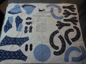Fabric Sewing Panel UNCUT Blue Country Rooster Stuffed Rooster - Picture 1 of 6