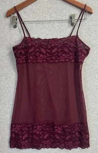 Frederick's Of Hollywood XL bordeaux trasparente slip camicia da notte pizzo camicia lingerie - Foto 1 di 8