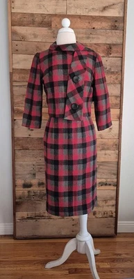 Traje Falda Contessa Vintage Años 60 2 Piezas Lana Buffalo Cuadros Jackie O Mad Hombres Talla 7/8 Foto 1 de 4