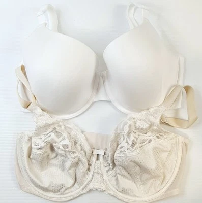 x2 Bras Kayser M & S Lace Trim Underwire Soft & Moulded Cups White Size 14DD - image 1 of 4