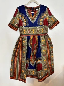African Dashiki "Forever Ankara" Short Semi-Lined Dress Multicolor Boho/Hippie - Picture 1 of 8