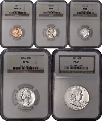 1954 United States Proof Set 1c-50c - All NGC PF68 (PR68) Quality Set! - Image 1 of 4