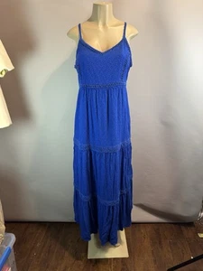 Joie Damen großes blaues Spitzen Stufen Sommer Maxikleid verstellbare Träger Boho - Bild 1 von 19