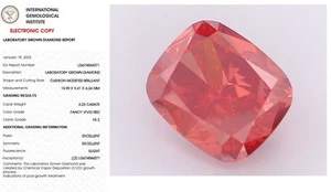 6.23 Cushion Lab Grown Diamond For Engagement Ring IGI Fancy Vivid Red VS2 - Picture 1 of 8