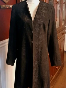 Bandolino Womens 6 Faux Suede Embroidered Long Coat Hook & Eye Front Closure - Picture 1 of 7