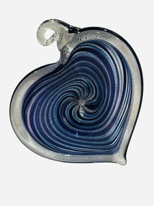 Hand Blown Heart Shaped Art Glass Ornament 3”x3 Blue/purple 1/2” FREE SHIPPING - Picture 1 of 2