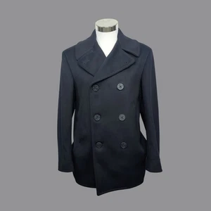 Vintage US Navy Peacoat 38 Black Sailor Heavy Double Breasted - Picture 1 of 13