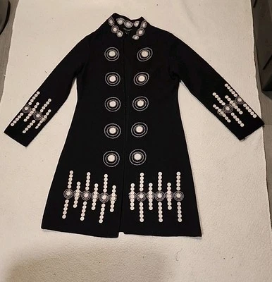 Clothes by Revue size L black boiled wool geometric design coat hook/eye closure - Image 1 of 4