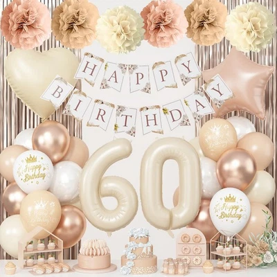 60岁米色女式生日装饰,奶油色箔数字心形棕色星星 — 第 1/4 张图片