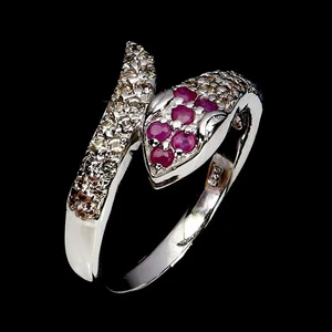 925 Sterling Silver Ring Round Ruby Sapphire Natural Gemstone Jewelry Cobra Size - Picture 1 of 13