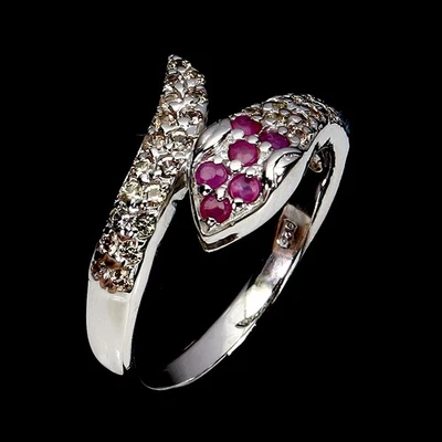 925 Sterling Silver Ring Round Ruby Sapphire Natural Gemstone Jewelry Cobra Size - Image 1 of 4