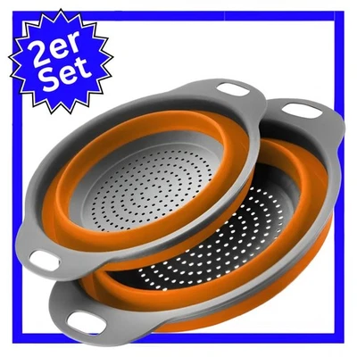 2er Set Faltbares Küchensieb Nudelsieb Sieb Abtropfsieb Seiher Einsatz rund - Bild 1 von 3