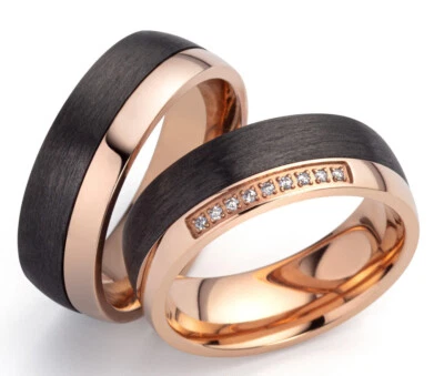 Eheringe Partnerringe Verlobungsringe Trauring rosé Titan Carbon  mit  Gravur - Bild 1 von 4