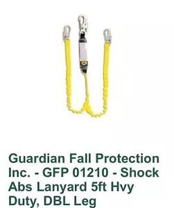 Guardian Fall Protection 01210 Hvy Dty 5' Double Leg Shock Absorbing Lanyard - Picture 1 of 3