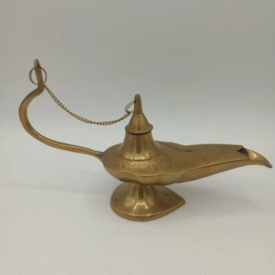 Brass Aladdin Lamp Genie Engraved Chirag Incense Burner India Saudi Arabia - Image 1 of 4