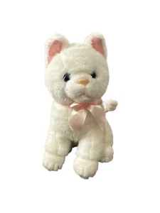 White Plush Stuffed Kitten Pink Ribbon 10" Burton & Burton - Picture 1 of 11