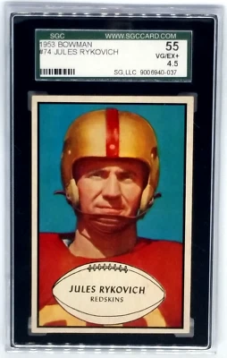 1953 Bowman #74 Jules Rykovich Card - Graded SGC 55 VG/EX+ 4.5 - Image 1 of 3
