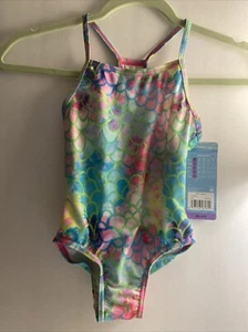 Speedo Girls Thin Strap One Piece Swimsuit Rainbow Size XS 5/6 NWT FREE SHIP - Picture 1 of 2