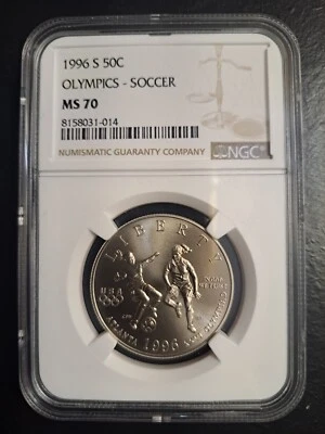 1996 S OLYMPICS SOCCER COMMEMORATIVE HALF DOLLAR 50C NGC MS70 BROWN LABEL  - Image 1 of 4