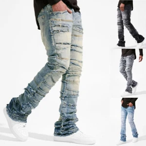 Mens Slim Fit Jeans Skinny Stretch Denim Trouser Ripped Diesel Punk Gothic Pants - Picture 1 of 36