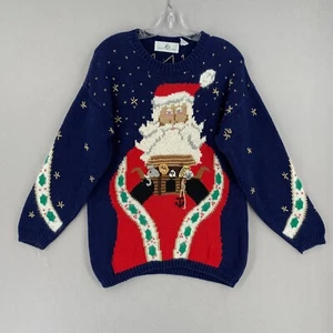 Vintage Design Options Christmas Sweater Womens Small Santa Noahs Ark Animals * - Picture 1 of 19