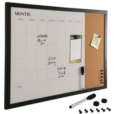 Tableau blanc magnétique combiné et tableau mémo en liège 60x40cm bureau à domic - Photo 1/4