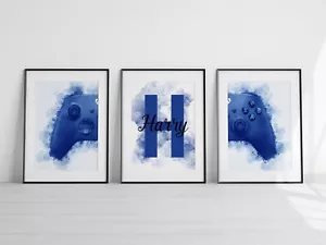 Personalised Gaming Watercolour Prints Set Of 3 Kids Gamer Bedroom Wall Art 1043 - Picture 1 of 2