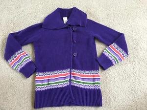Gymboree FALLING FOR FEATHERS Small 7-8 EUC Purple stripe collar sweater coat - Picture 1 of 2