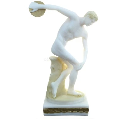 Statua Antica Greca Discobolo Atleta Discus Alabastro 8,2" - 21 cm Marmo Fuso - Immagine 1 di 4