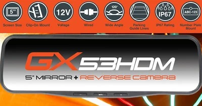 New Gator GX53HDM High-Res 5" Mirror Monitor w/ Stealth Mount Reverse Camera Cam - Image 1 of 4
