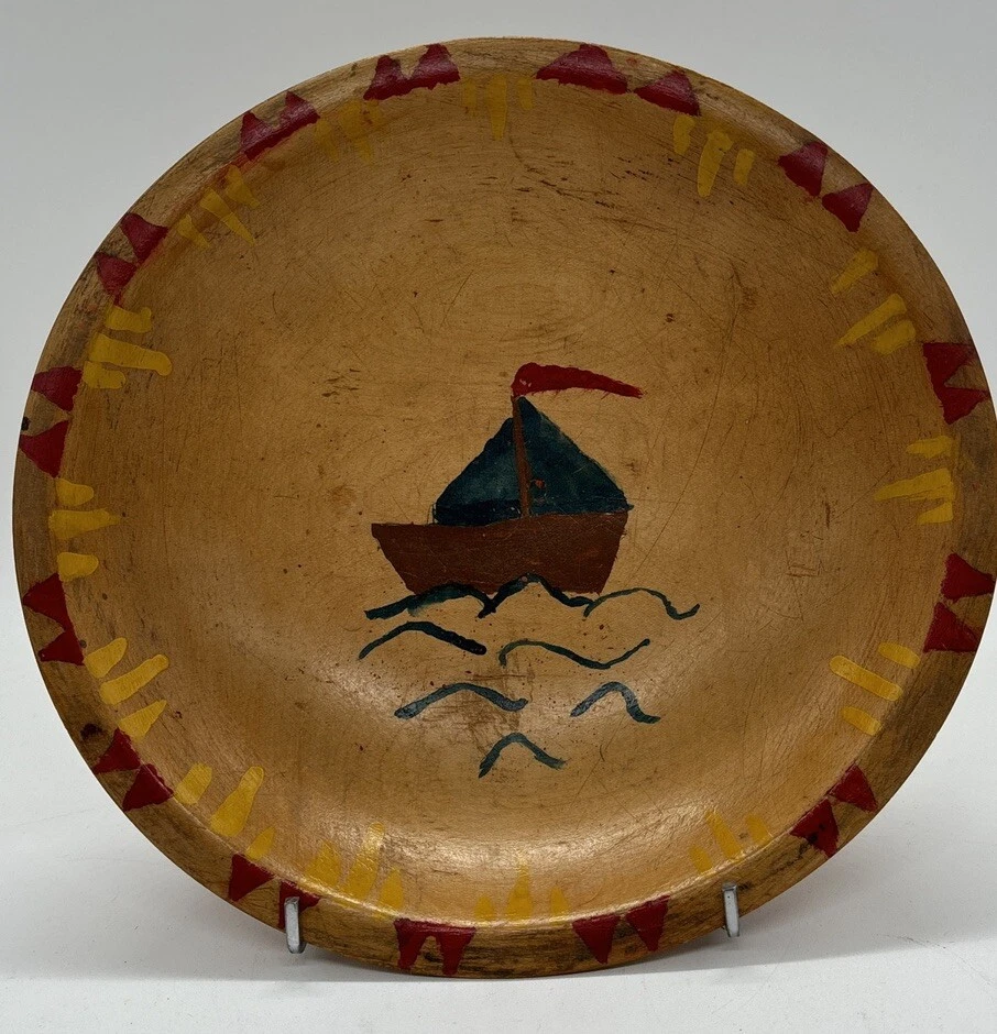 Vintage Round Oval Wooden Primitive MUNISING Dough Bowl 9"x8.5”x 1.75" Signed - Image 1 of 4