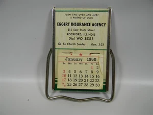 Vintage 1960 Eggert Insurance Rockford Illinois Advertising Mirror Calendar - 2E - Picture 1 of 6