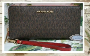 MICHAEL KORS JET SET REISEN GROSSE Continental Geldbörse Armband in FLAMMENROT BRAUN - Bild 1 von 12