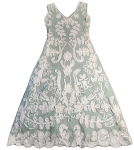 Sundance Cameo Midi Dress M Mint Green Mesh Embroidered 3D Floral Sun Pastel - Picture 1 of 11