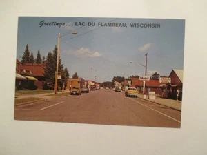 Lac Du Flambeau Wisconsin Postcard Street View Mobil sign WI - Picture 1 of 2