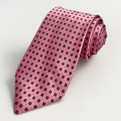Мужской галстук Ermenegildo Zenga 100% шелк розовый геометрический узор сделано в Италии - Изображение 1 из 4