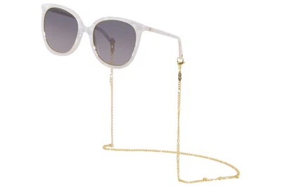 Gucci GG1076S 003 Sunglasses Women's White/Grey Gradient w/Gold Necklace Chain - Image 1 of 4