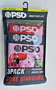PSD Men's M 32-34 Boxer Briefs Underwear 3 Pack Premium 3 Pr Black Red Pink  NEW - Picture 1 of 3
