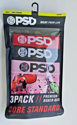 PSD Men's M 32-34 Boxer Briefs Underwear 3 Pack Premium 3 Pr Black Red Pink  NEW - Image 1 of 3